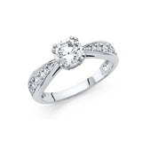 14K Gold Round Split Shank Pavé Solitaire Engagement Ring — White Gold