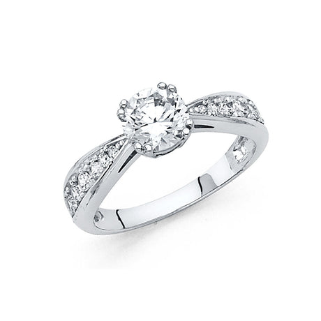 14K Gold Round Split Shank Pavé Solitaire Engagement Ring — White Gold