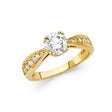 14K Gold Round Split Shank Pavé Solitaire Engagement Ring — Yellow Gold