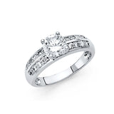 14K Gold Round Wide Pavé Solitaire Engagement Ring — White Gold