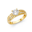 14K Gold Round Wide Pavé Solitaire Engagement Ring — Yellow Gold