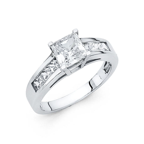 14K Gold Princess-Cut Channel-Set Solitaire Engagement Ring — White Gold