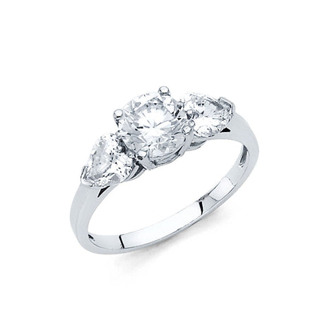 14K Gold Round Vintage Three-Stone Engagement Ring — White Gold