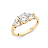 14K Gold Round Vintage Three-Stone Engagement Ring — Yellow Gold