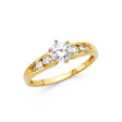 14K Yellow Gold Round Side Stone Engagement Ring