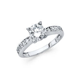 14K White Gold Round Pavé Solitaire Engagement Ring