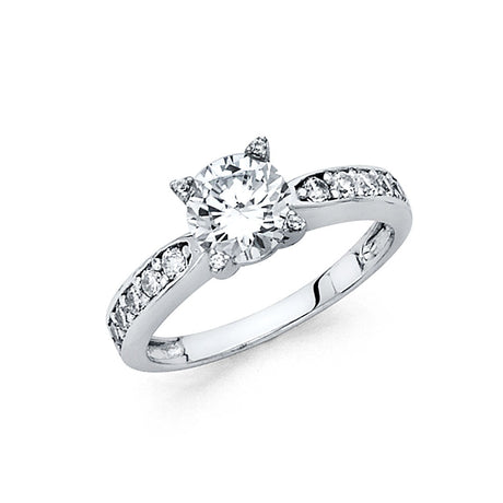 14K White Gold Round Pavé Solitaire Engagement Ring