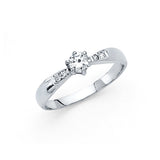 14K White Gold Round Side Stone Engagement Ring