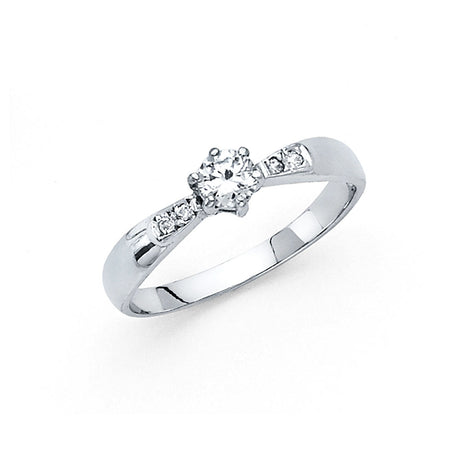 14K White Gold Round Side Stone Engagement Ring