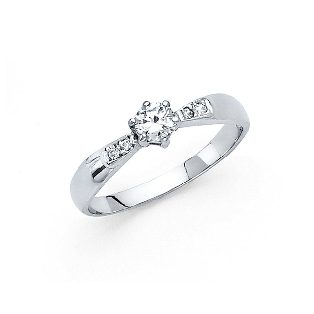 14K White Gold Round Side Stone Engagement Ring