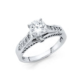 14K White Gold Round Split Shank Pavé Solitaire Engagement Ring
