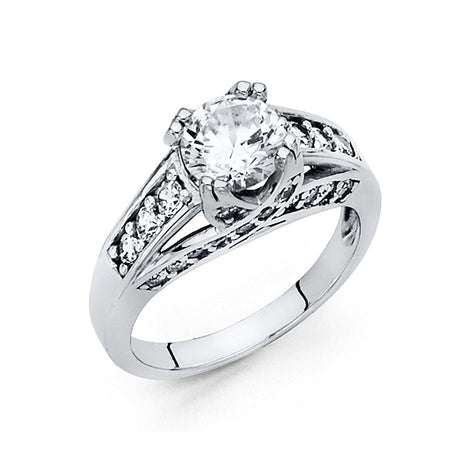 14K White Gold Round Split Shank Solitaire Engagement Ring