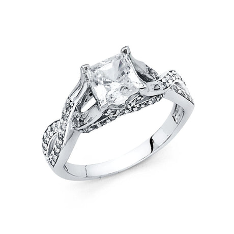 14K White Gold Round Split Shank Twist Solitaire Engagement Ring