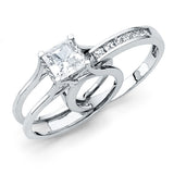 14K White Gold Princess Split Shank Solitaire Engagement Ring