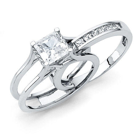 14K White Gold Princess Split Shank Solitaire Engagement Ring