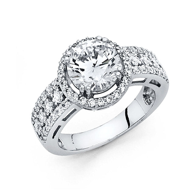 14K White Gold Round Vintage Halo Engagement Ring
