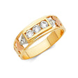 14K Tricolor Gold Three-Stone Triangle-Shoulder Men's Wedding Band