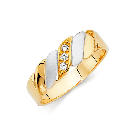 14K Two-Tone Gold Diagonal Ribbed Men's Wedding Band