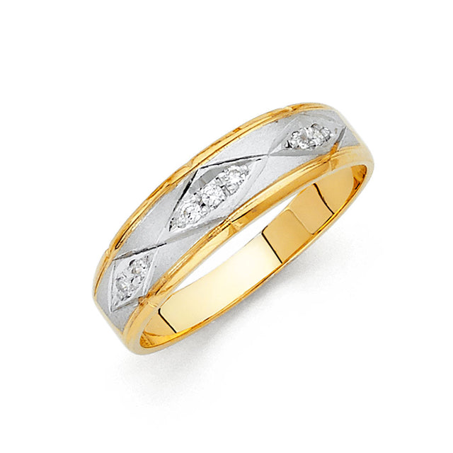 14K Two-Tone Gold Diagonal Harlequin Men's Wedding Band