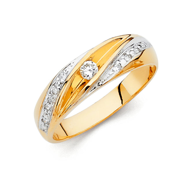 14K Two-Tone Gold Beveled-Edge Diagonal Men's Wedding Band