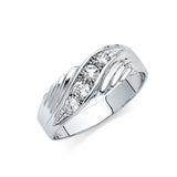 14K White Gold Diagonal Five-Stone Grooved-Shoulder Men's Wedding Band