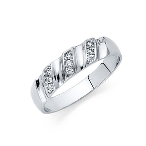 14K White Gold Diagonal Fluted Men's Wedding Band