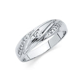 14K White Gold Diagonal Bezel-Center Men's Wedding Band