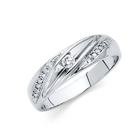14K White Gold Diagonal Bezel-Center Men's Wedding Band