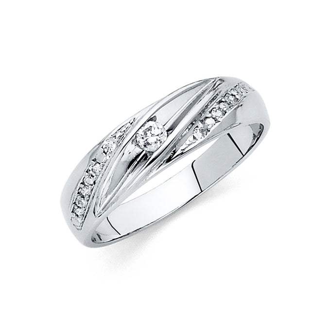 14K White Gold Diagonal Bezel-Center Men's Wedding Band