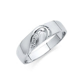 14K White Gold Sculpted Wave Men's Wedding Band