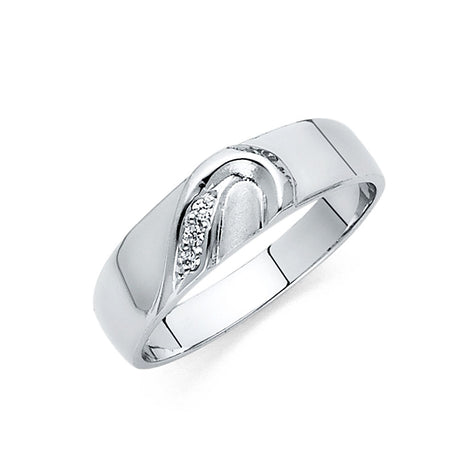 14K White Gold Sculpted Wave Men's Wedding Band
