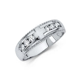 14K White Gold Satin Cross Rope-Edge Men's Wedding Band
