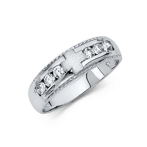 14K White Gold Satin Cross Rope-Edge Men's Wedding Band