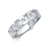 14K White Gold Geometric Brick-Pattern Men's Wedding Band