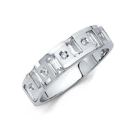 14K White Gold Geometric Brick-Pattern Men's Wedding Band