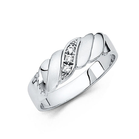 14K White Gold Ribbed Three-Stone Men's Wedding Band