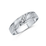 14K White Gold Satin Diagonal Channel Men's Wedding Band