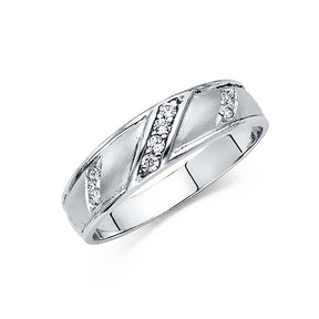 14K White Gold Satin Diagonal Channel Men's Wedding Band