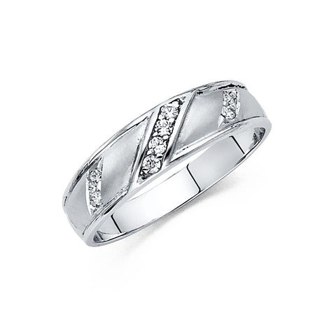 14K White Gold Satin Diagonal Channel Men's Wedding Band