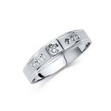 14K White Gold Square-Bezel Center & Side-Accent Men's Wedding Band