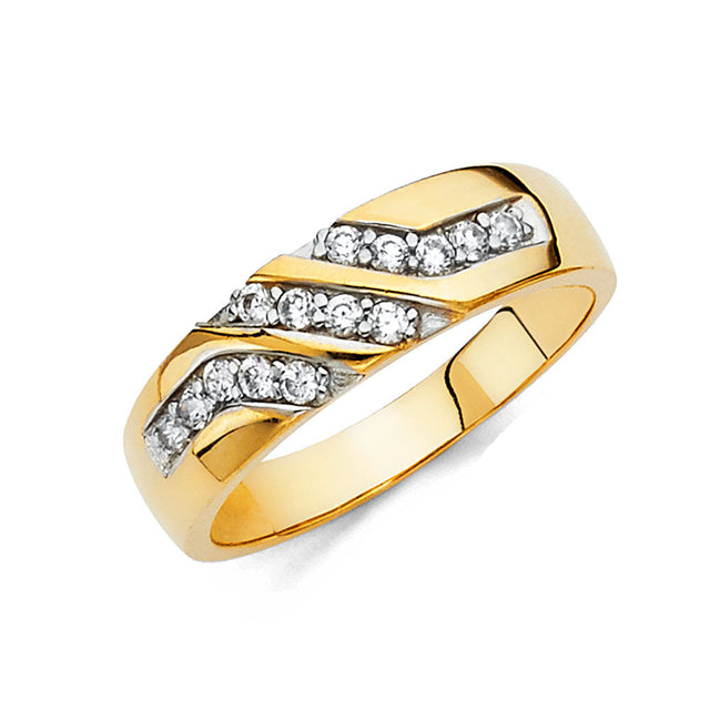 14K Yellow Gold Triple-Row Diagonal Men's Wedding Band