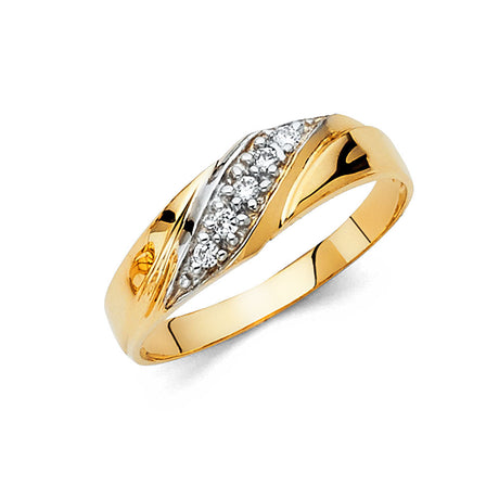 14K Yellow Gold Diagonal Cluster Men's Wedding Band
