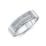 14K White Gold Double-Row Pavé Plaque Men's Wedding Band