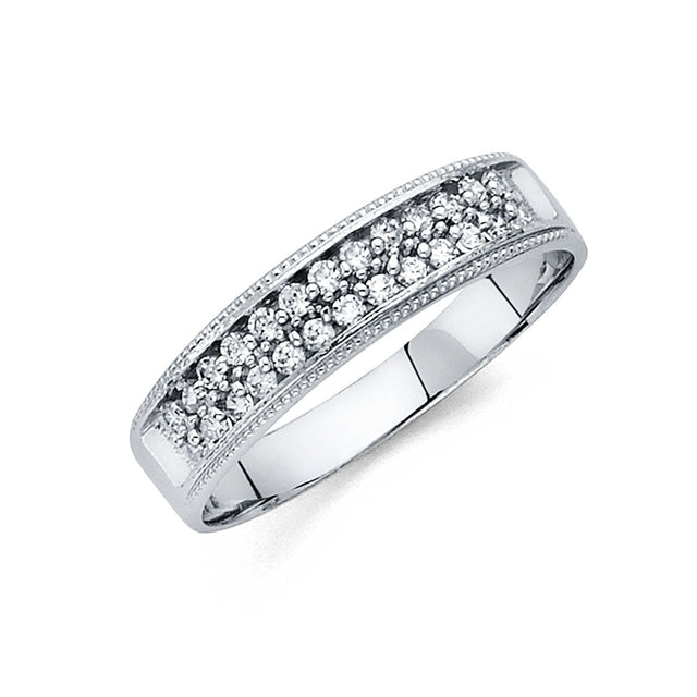 14K White Gold Double-Row Pave Men's Wedding Band