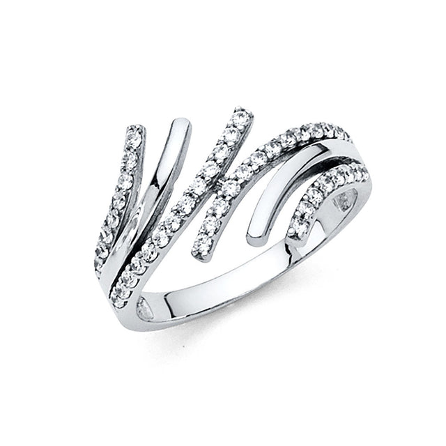 14K White Gold Multi-Row Wave Ring