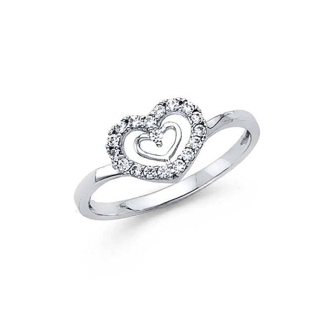 14K White Gold Double-Heart Ring