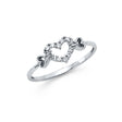 14K White Gold Open Heart Ring with Side Accent Hearts