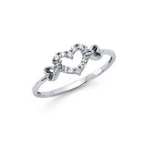 14K White Gold Open Heart Ring with Side Accent Hearts