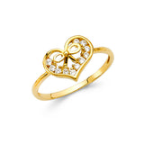 14K Yellow Gold Crowned Heart Ring on White Background