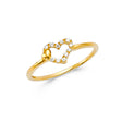 14K Yellow Gold Cluster-Accent Open Heart Ring on White Background